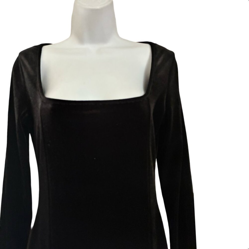 Sz.M*Unbranded*Black Velvet Long-Sleeve Mini Dress - Picture 2 of 6